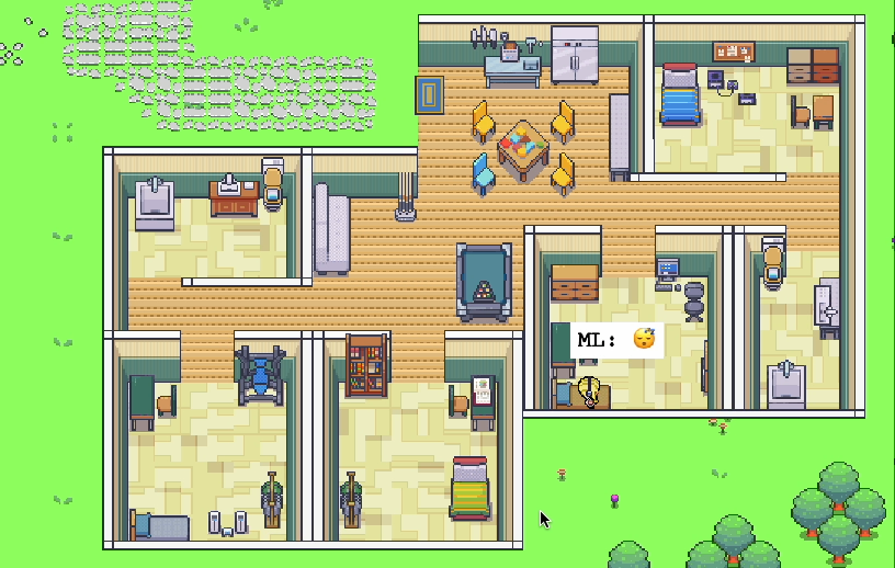 Simulation map showing action execution after planning